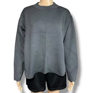 MUJI Womens Wool Blend Knit Sweater Pullover Mock Neck Relaxed Fit Gray Med Larg